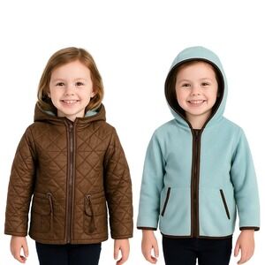 Rothschild Brown Blue Reversible Hooded Quilted‎ Puffer Jacket Girls Size 4